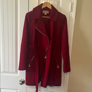 Michael Kors Red Trench Coat with Zipper Accents